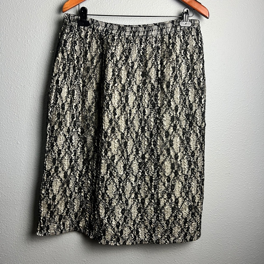 Rafael Y2K 90s Lace Skirt Smocked Waist Pull On Lined Midi Skirt Black Beige XL